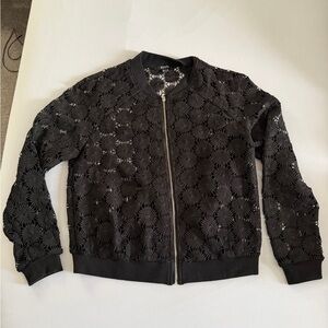XOXO Black Floral Lace Bomber Jacket